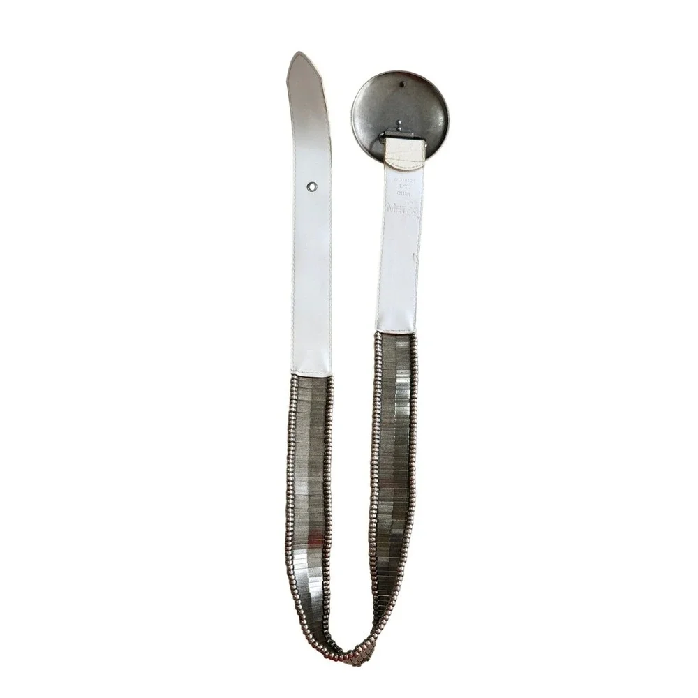 Metro 7 Stretch Medallion Belt Womens L/XL White Faux Croc Silver Western Boho